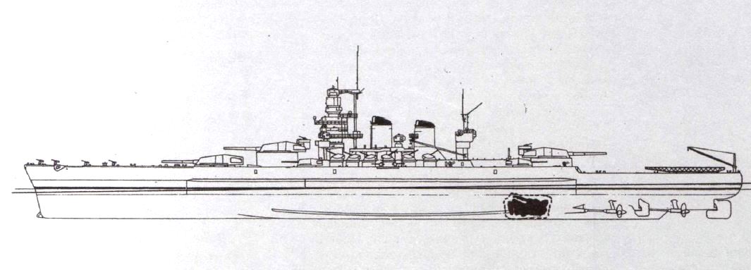 Az Urge torpedója által okozott sérülés a Vittorio Venetón.