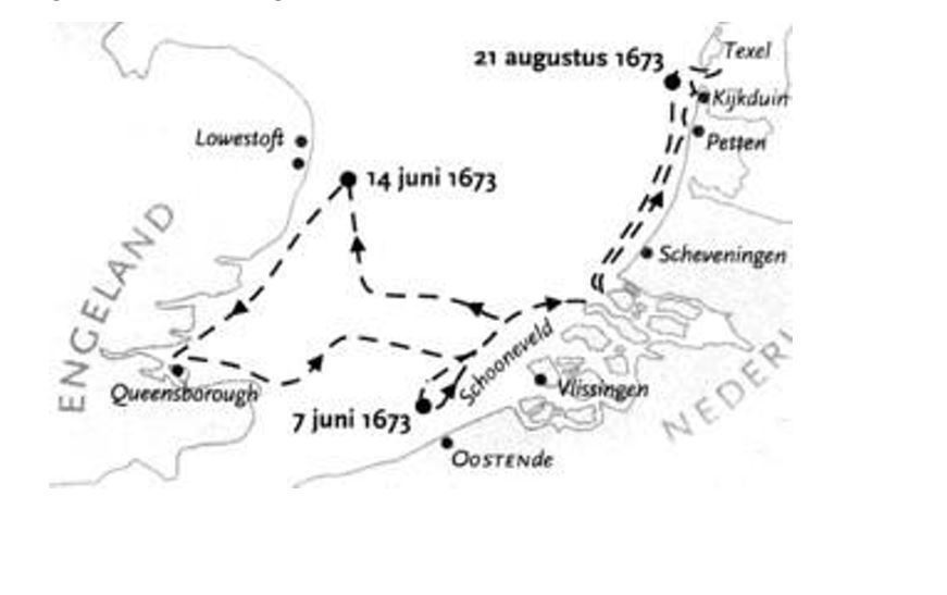 A szövetséges flotta mozgása 1673 nyarán.