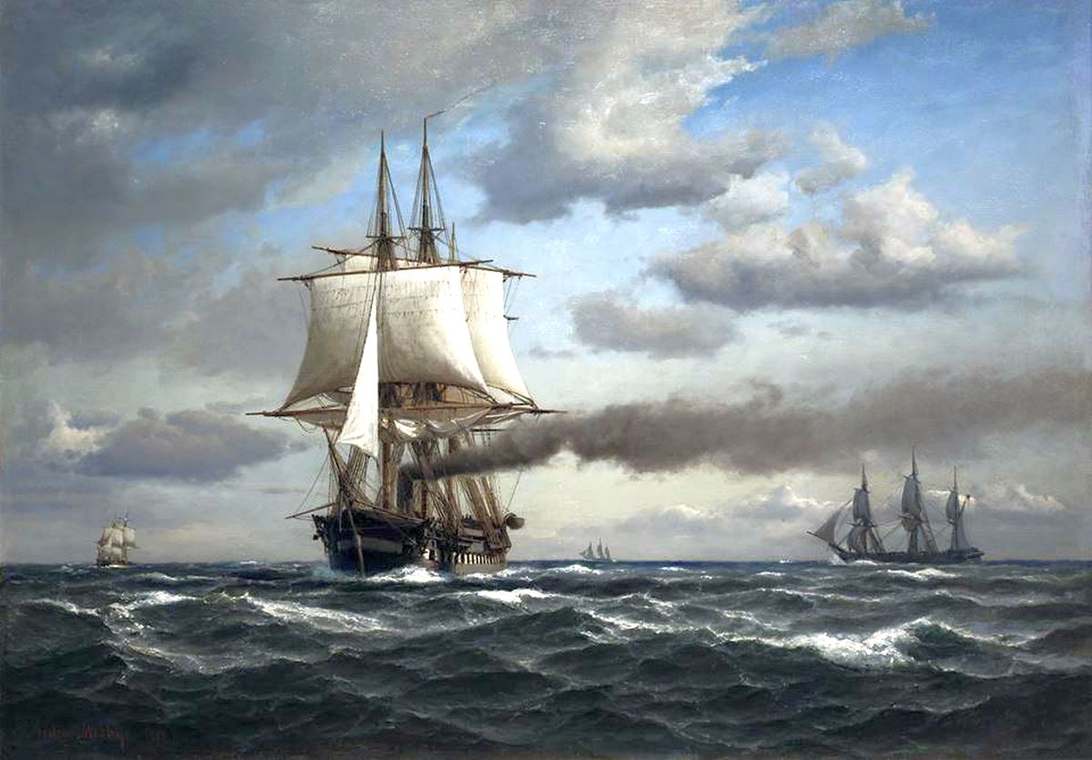 Dán hadihajók. Elöl a Jylland fregatt.