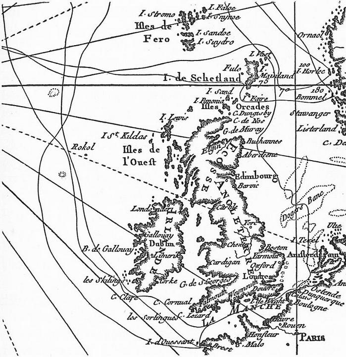 Kerguelen egyik térképe, a brit szigetek körüli vizekről.