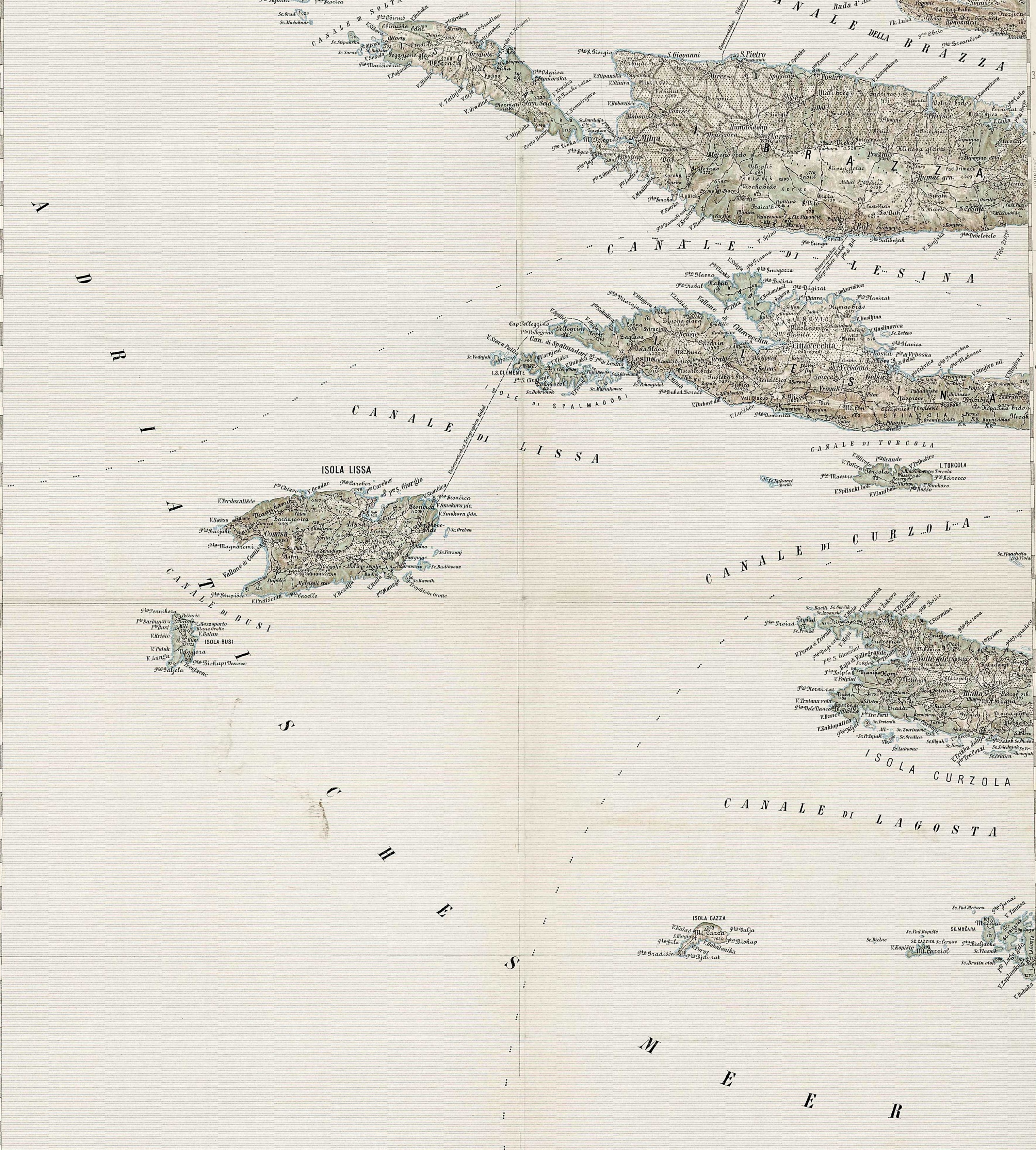 Lissa és környezete, egy XIX. század végi térképen.
