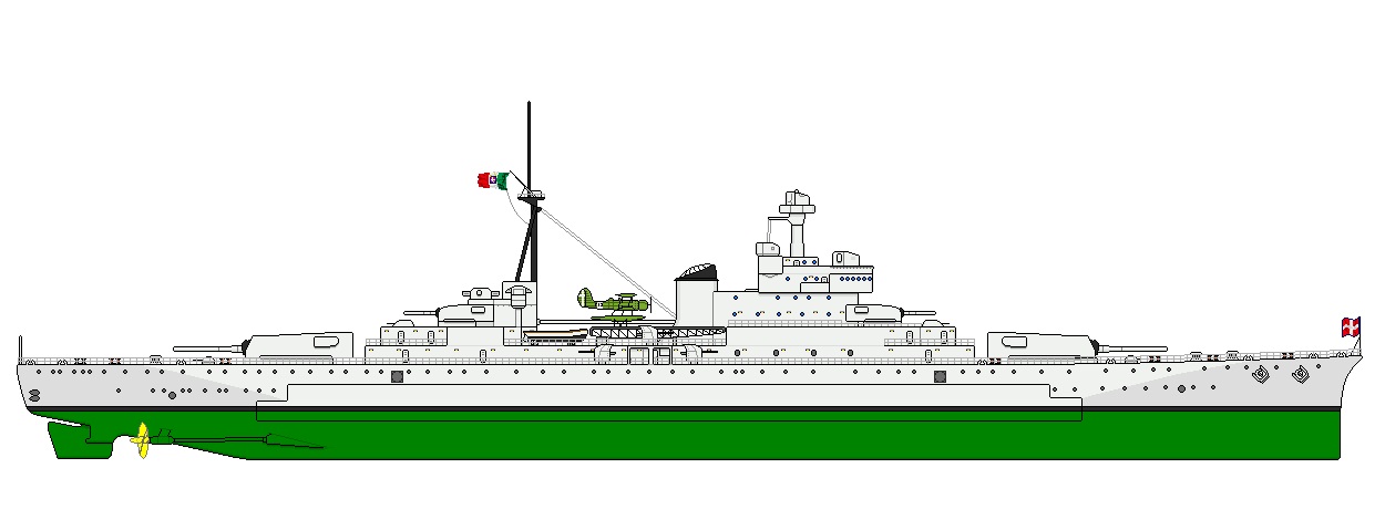 Az olasz zsebcsatahajó oldalnézeti rajza.