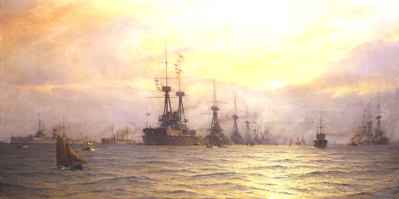 Az 1911-es koronázási szemlén résztvevő hajók, egy korabeli festményen.