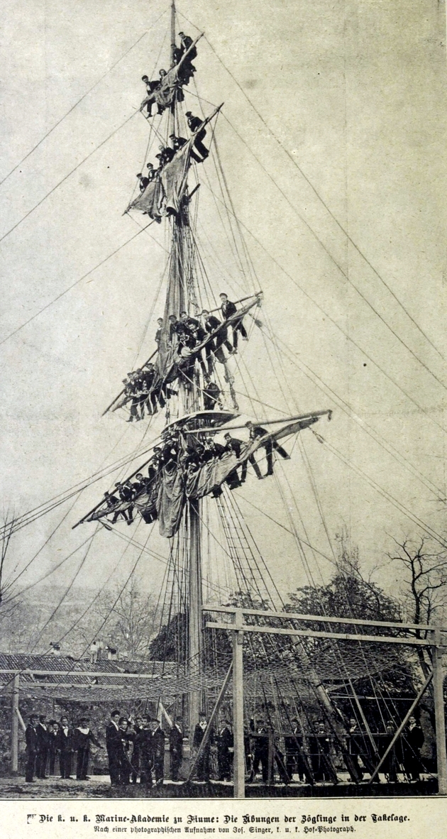 Fontos tengerészismeretek elsajátítása a fiumei akadémián, 1901-ben.