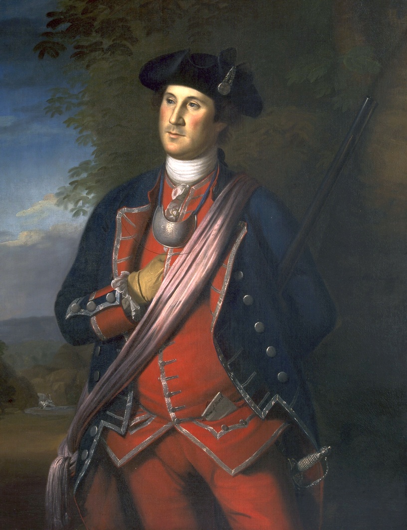 George Washington 1772-ben, a franciák elleni 1753-as háború alatt létrehozott Virginia Ezred ezredesi egyenruhájában.