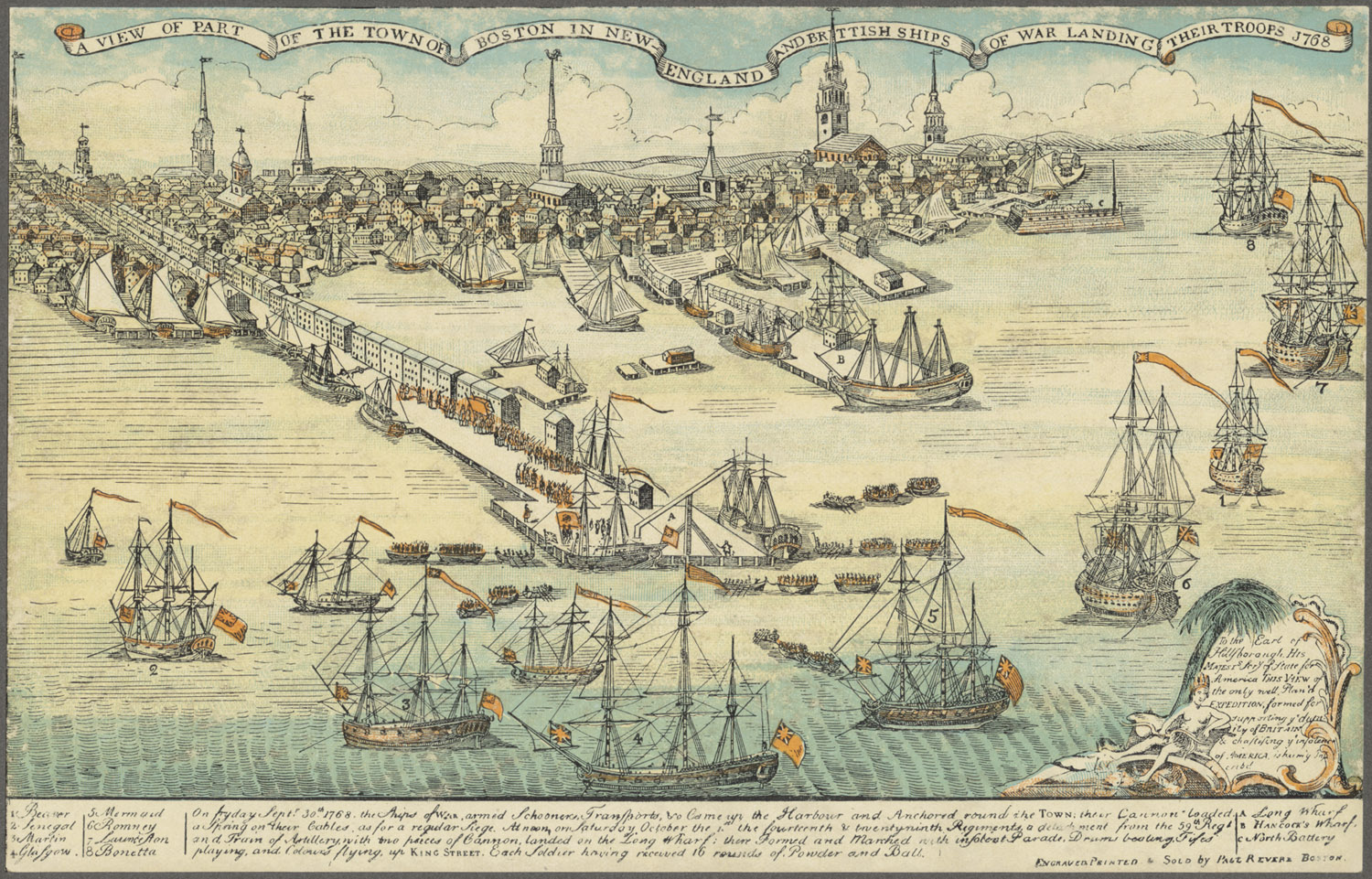 Boston városa és kikötője 1768-ban.