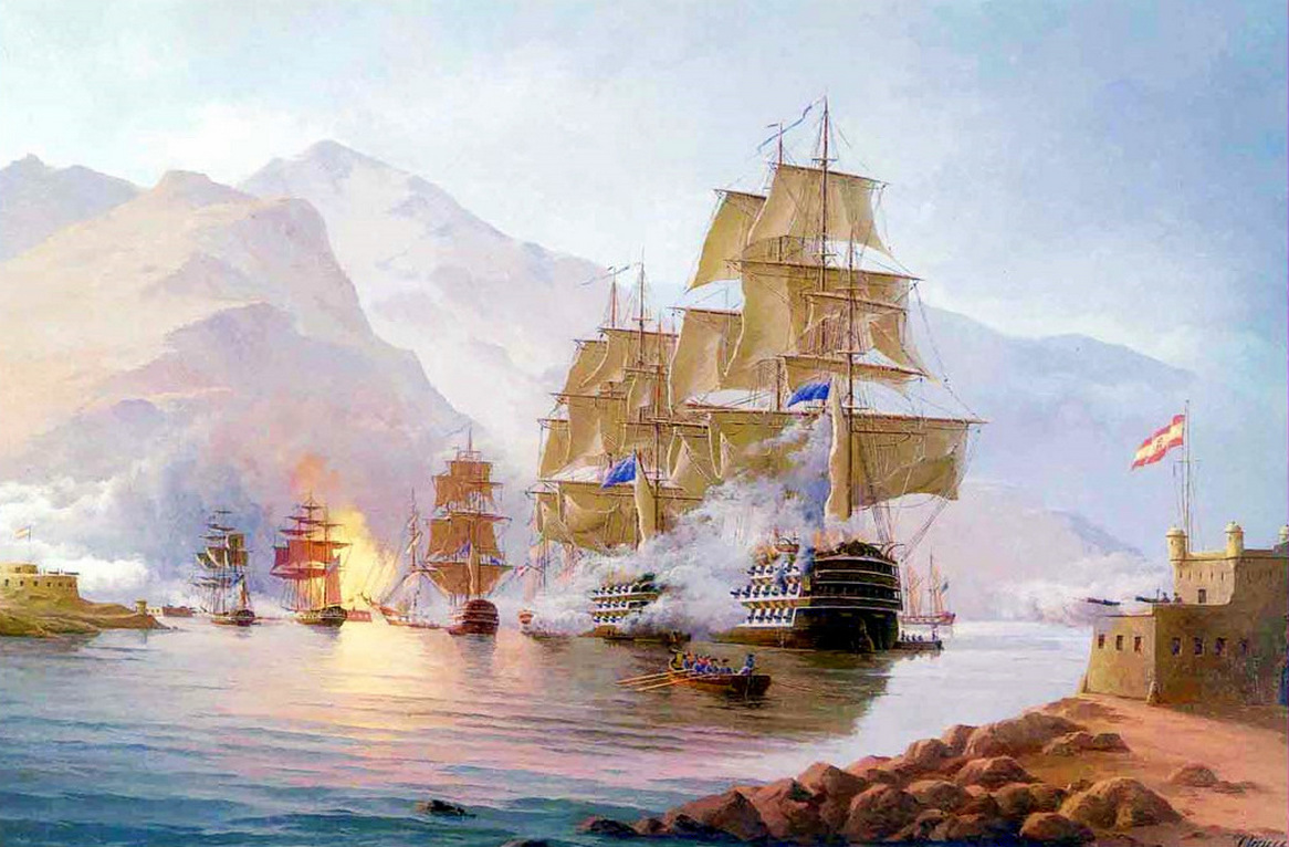 Az angol sorhajók Santa Cruzt ágyúzzák.