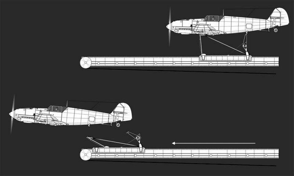 Me-109 katapultálása egy rajzon.