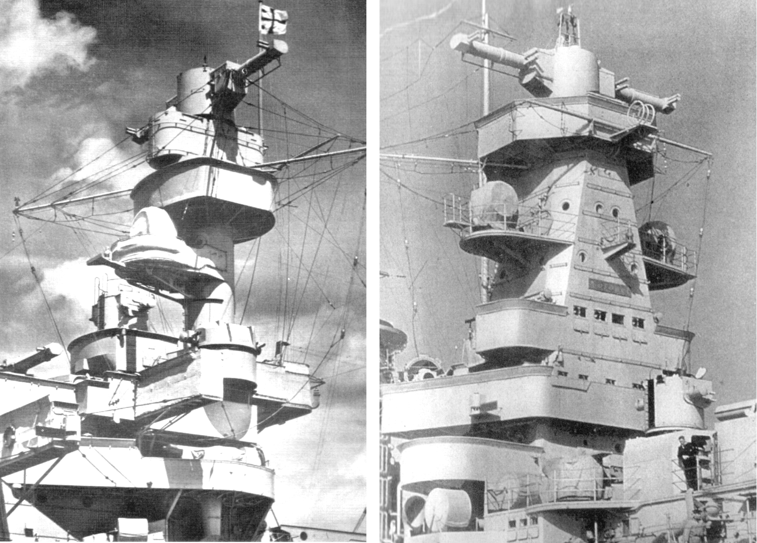 A Deutschland csőárbóca, és a Graf Spee parancsnoki tornya.
