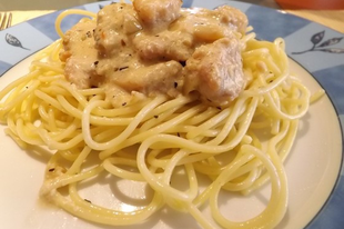 Sajmártásos, csirkehúsos spagetti