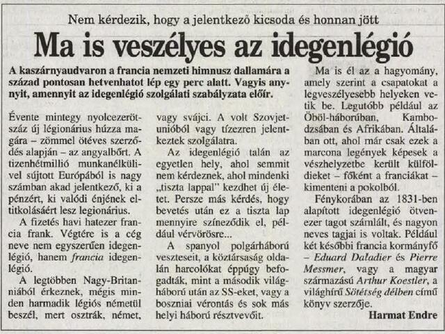 "Ma is veszélyes az idegenlégió"