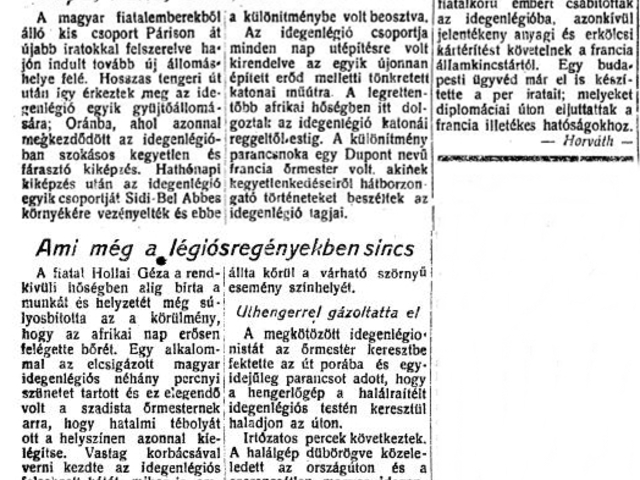 "Egy pápai fiú borzalmas halála az Idegenlégióban"