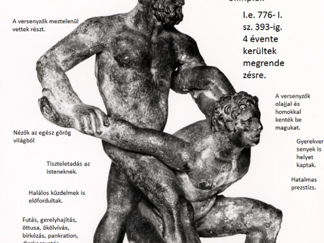 Grafikus rendszerezés, figyelem felhívó poszter az ókori görög olimpiai játékok kapcsán