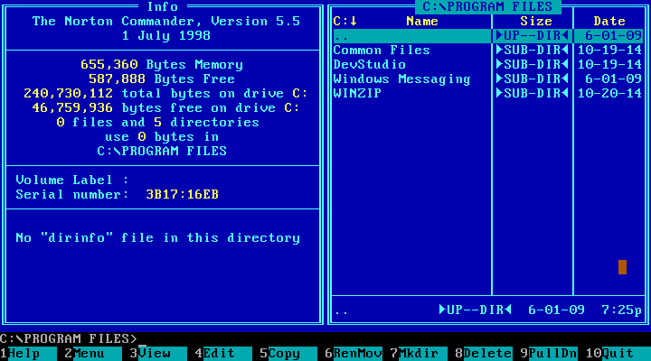Kedvenc DOS-os fájlkezelőnk, a Norton Commander