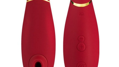 Szívóhullámos Womanizer Premium vízálló csiklóizgató, piros ; arany