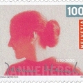 Jeanne Hersch svájci filozófus aláírása emlékbélyegén