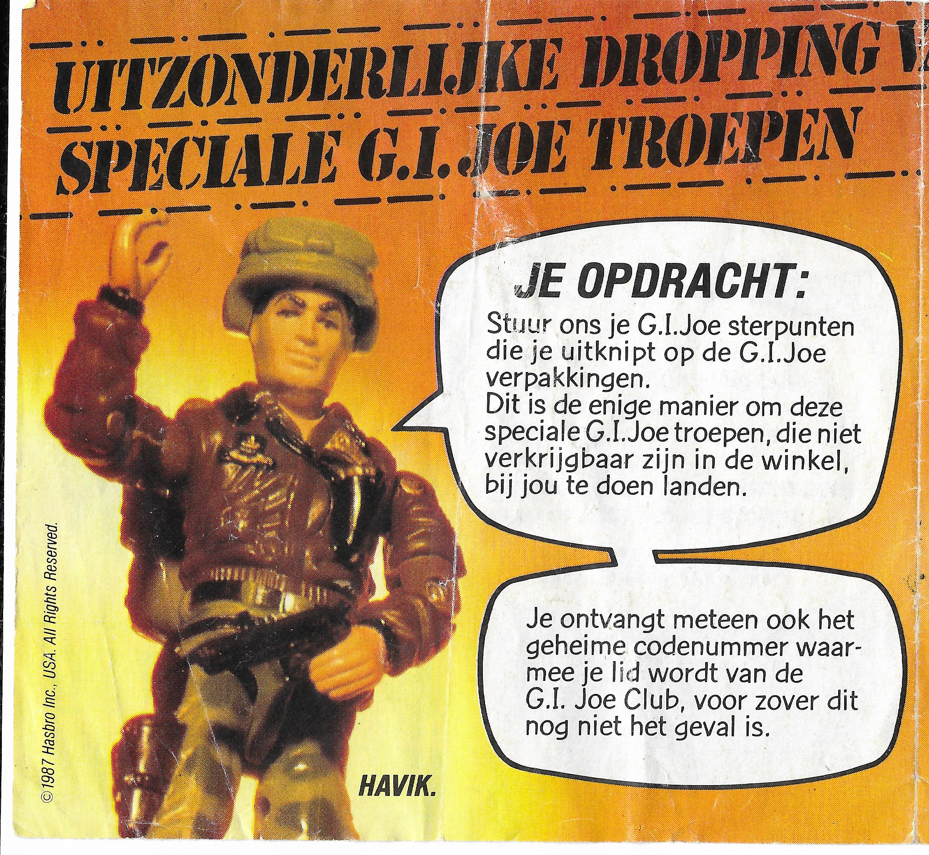 Belga/ holland G.I.Joe Mail-in insert 1987-ből