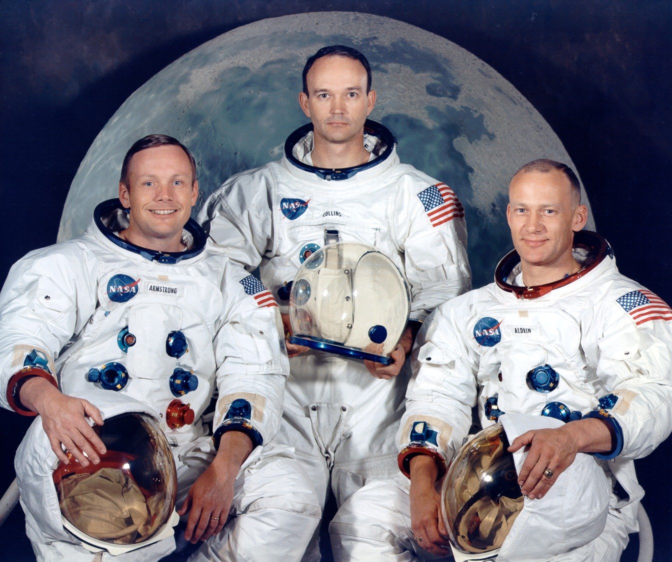 Neil Armstrong, a parancsnok, Michael Collins, a parancsnoki modul pilótája, Buzz Aldrin, a holdkomppilóta