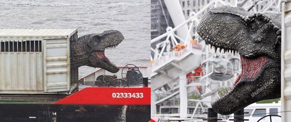 A Temzén leúsztatott T. rex látványa nem mindennapi látványt nyújtott London szívében