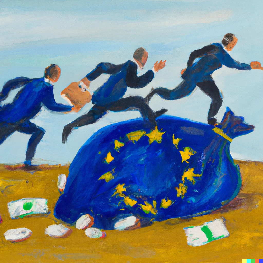 dall_e_2023-11-06_10_58_32_an_expressive_oil_painting_people_running_in_suits_on_a_steeplechase_race_in_order_to_reach_a_pile_of_money_in_a_bag_made_from_eu_flag_1.png