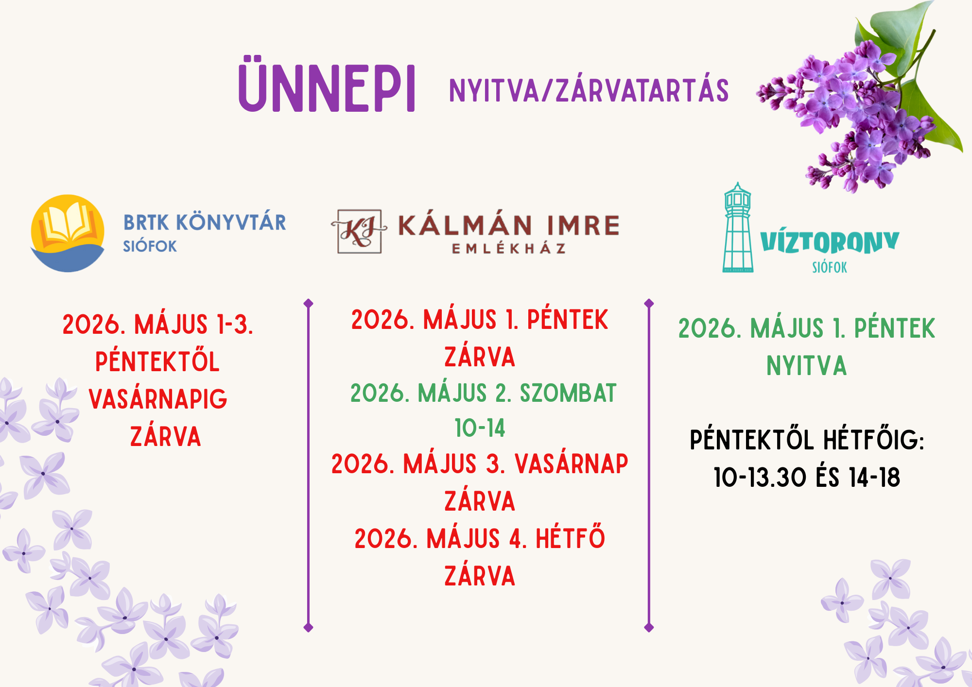 Ünnepi nyitvatartás – 2026.05.01-04.