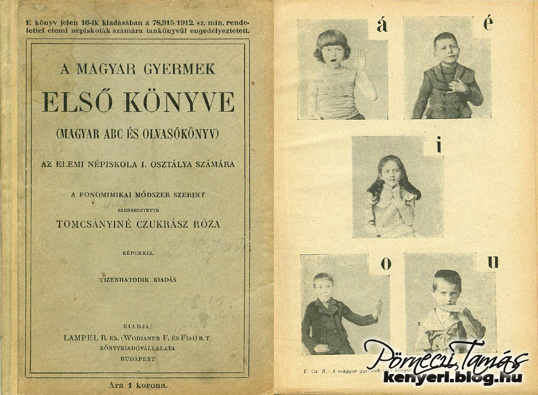 A magyar gyermek első könyve 1912-ből, képekkel illusztrált oldalakkal