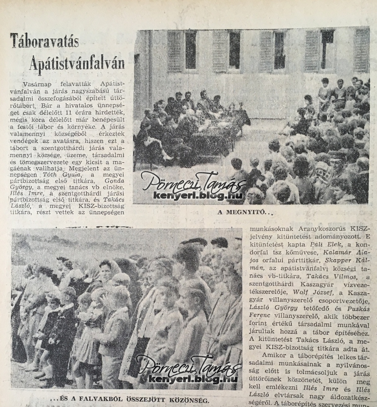 Cikk részlet a táboravatóról (Vas Népe 1964. július 14)