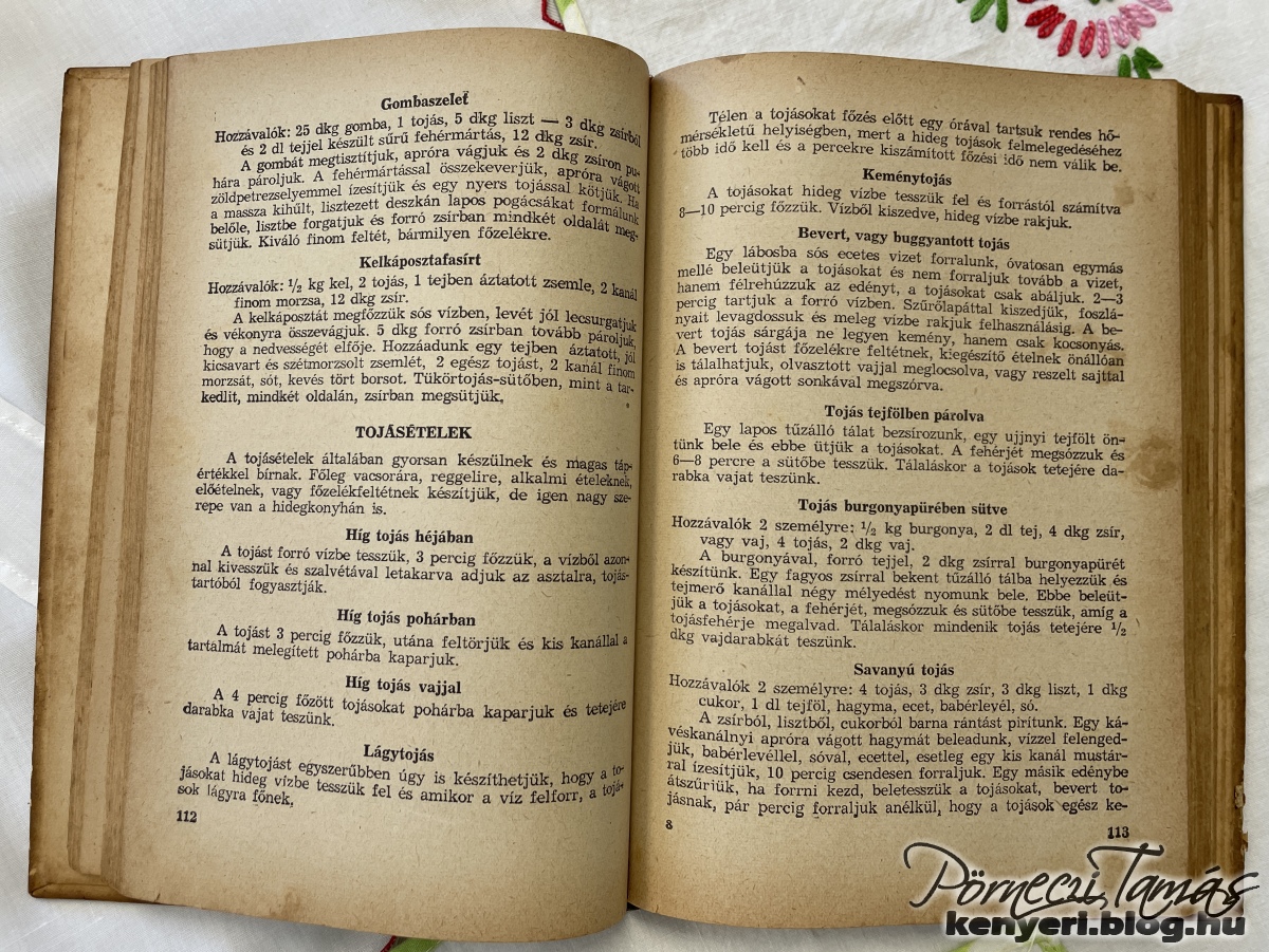 Néhány recept a ‘Gazdaasszonyok-könyve‘ című, az 1950-es években kiadott szakácskönyv eredeti könyv lapjairól.