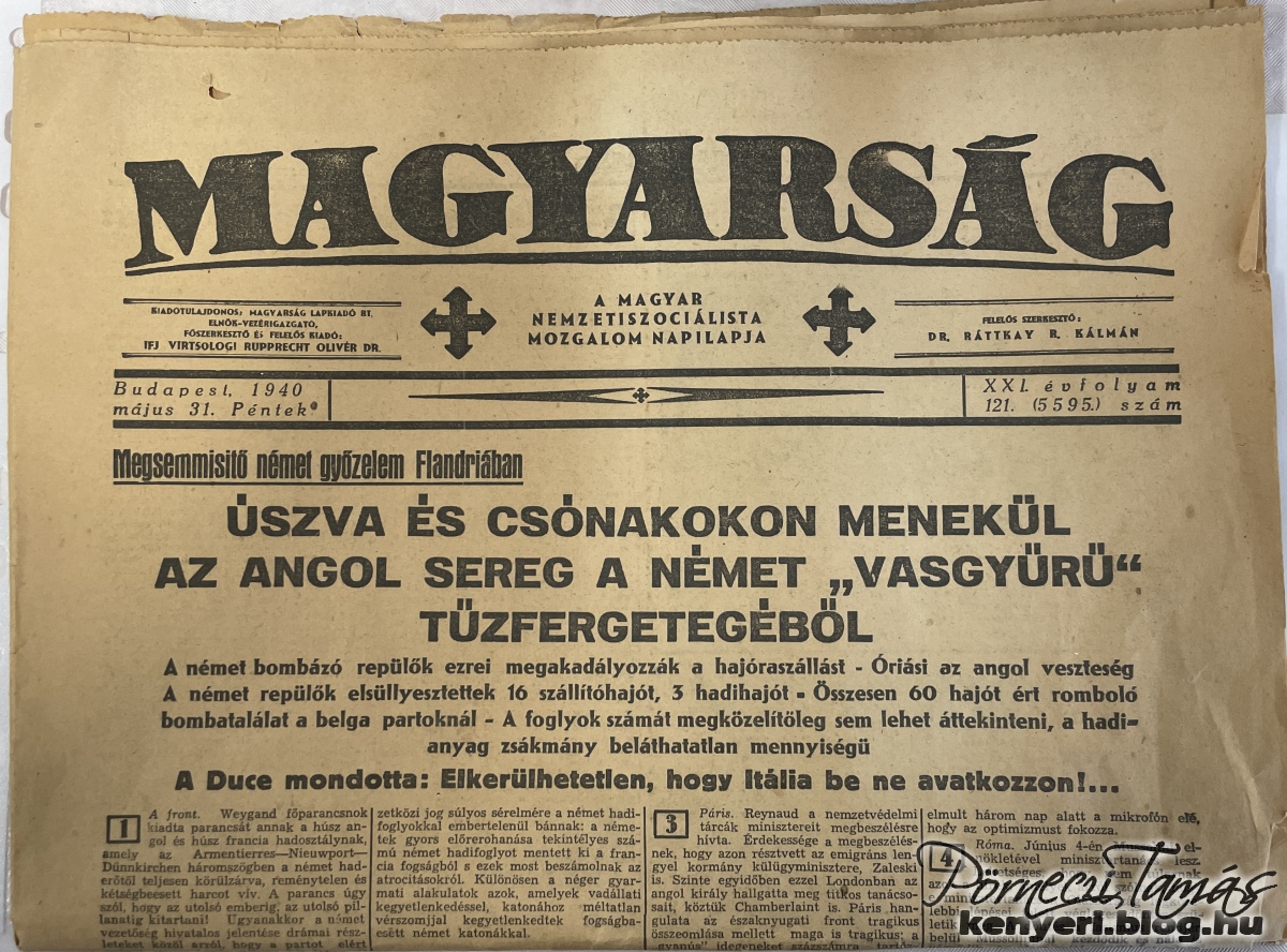 A Magyarság című folyóirat 1940. május 31-i számának eredeti példányát polgármester úr ajánlotta fel.