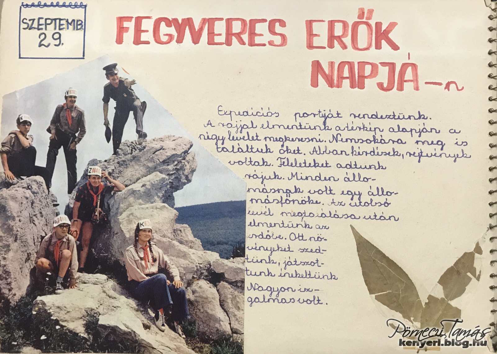 A Fecske őrs naplójának oldala a Fegyveres Erők Napjáról