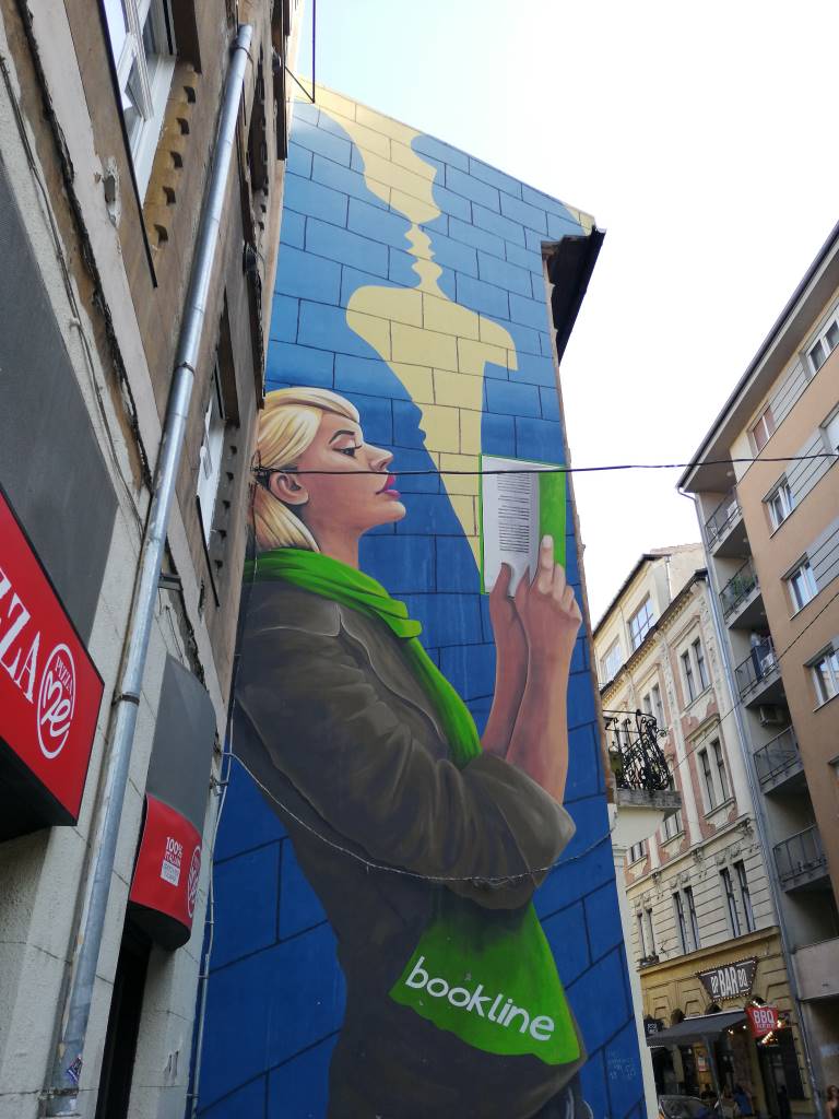 Bookline reklám festmény - Budapest, 7. kerület, Akácfa utca 27.