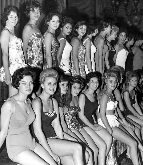 1959 Long before Lycra was introduced to the fashion world, the contestants line up in their swimwear.jpg