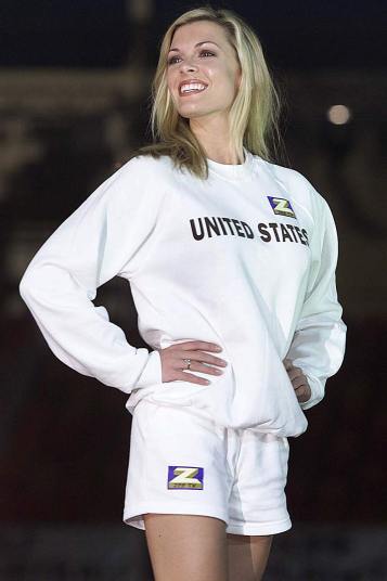 2000 Miss United States Angelique Breaux, 22, poses in a plain sweatshirt and shorts at London's Millennium Dome.jpg