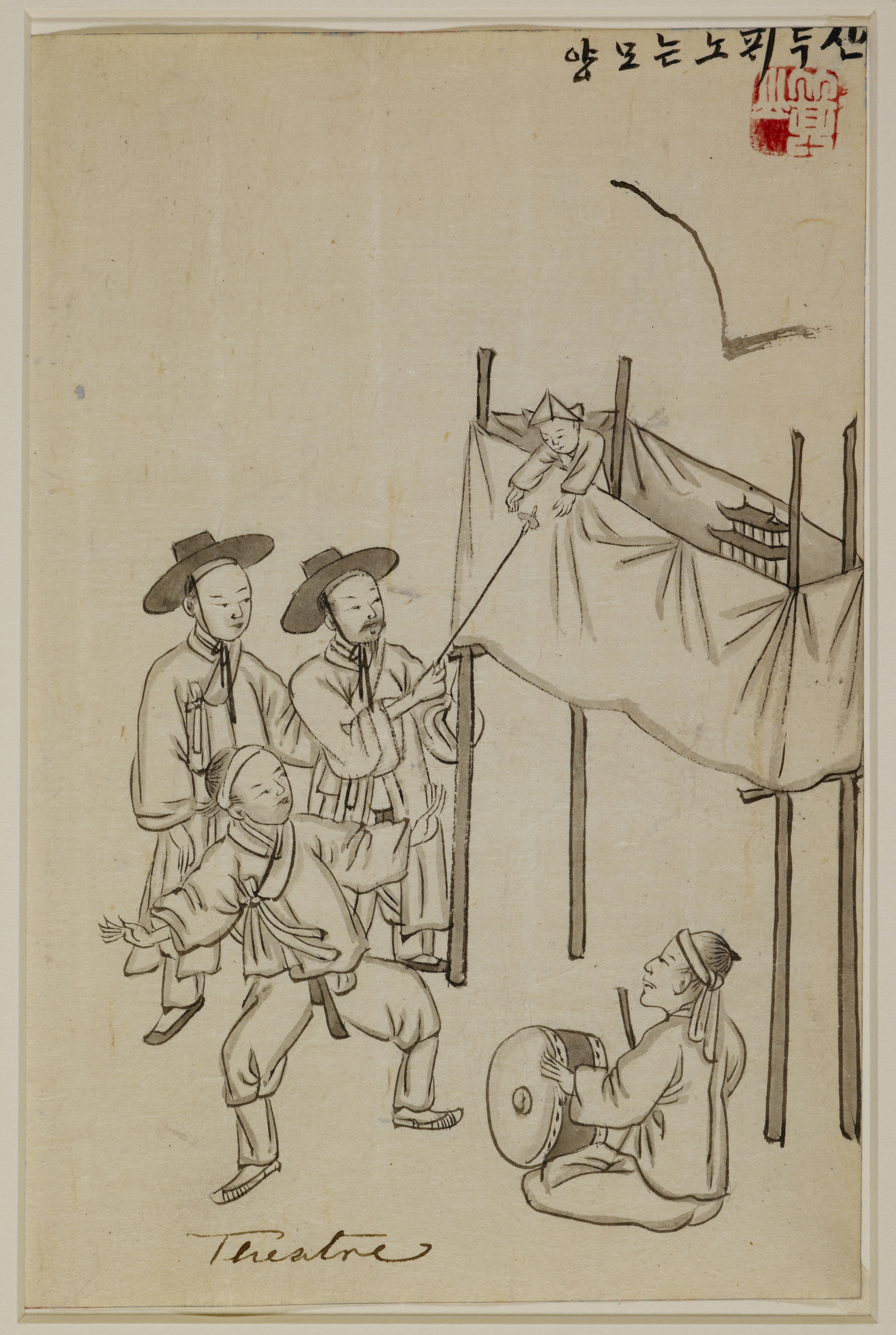 Koreai bábelőadás, Kiszan (Kim Dzsungun) rajza<br />Forrás: Wikipedia (British Library)