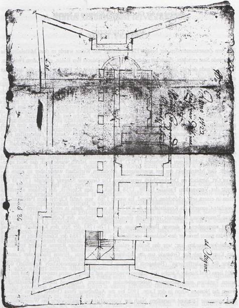 Az egykori Károlyi féle kastély tervrajza (forrás: Országos Levéltár Károlyi család Levéltára P.392.Lad.35.No.50.)