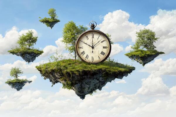 a-clock-is-floating-in-the-air-with-trees-and-clouds-photo.jpg