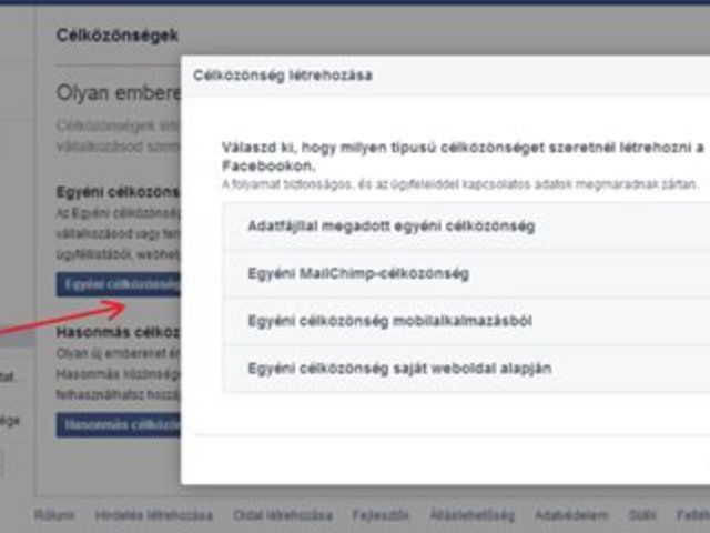 Egyéni célközönség létrehozása a Facebook-on