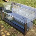 160 literes ovális akvárium dohányzó-asztal, rejtett kerekekkel