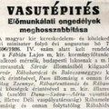 1262. Vasúti előmunkálati engedély meghosszabbítása