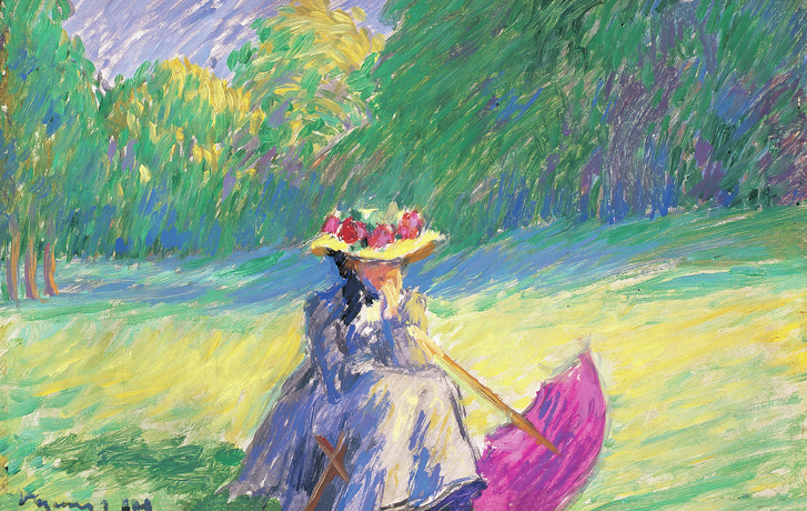 Vaszary János: Ülő nő lila napernyővel