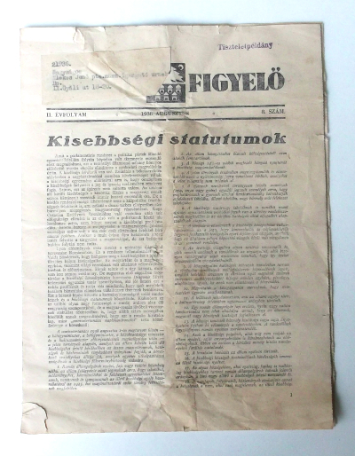 Erdélyi Figyelő 1938. augusztus II. évfolyam 8. szám - a címoldal