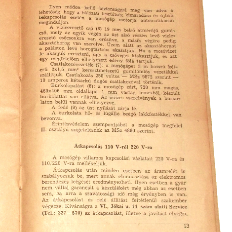 Műszaki leírás folytatása - Átkapcsolás 110 V-ról 220 V-ra - 13. oldal