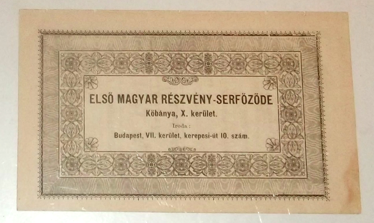 ELSŐ MAGYAR RÉSZVÉNY-SERFŐZŐDE - hirdetés 1885