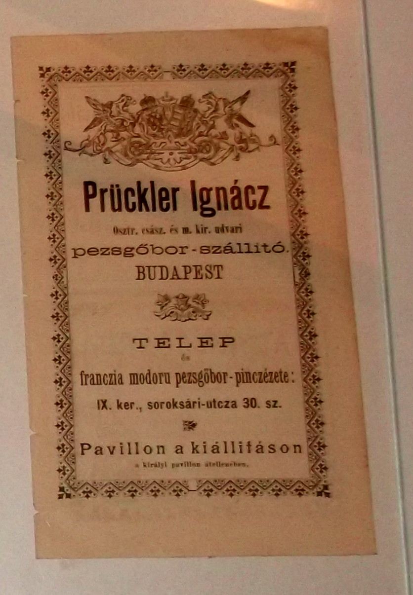 Prückler Ignácz - Osztr. csász.és m. kir. udvari pezsgőbor szállító. Budapest - hirdetés 1885