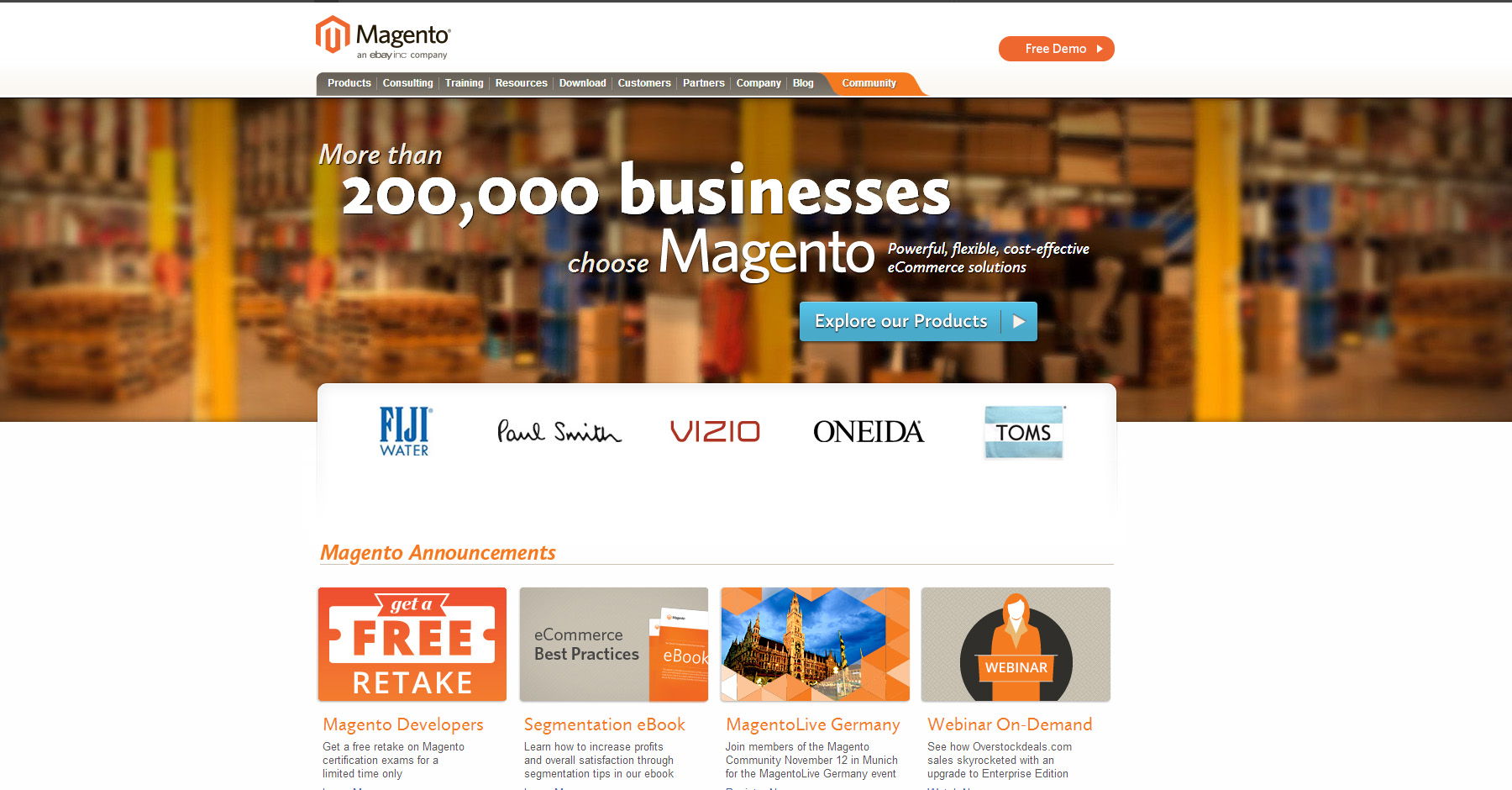 Magento.com hivatalos magento oldal régi verzió