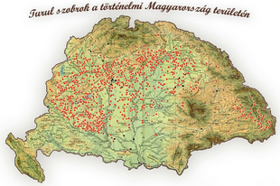 TURUL szobrok - Nagy Magyarország területén (térkép)