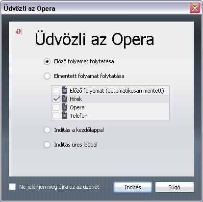 Opera - Indulási párbeszédablak