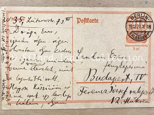 Moholy-Nagy László levele Landau Erzsinek - 1921. december 19.
