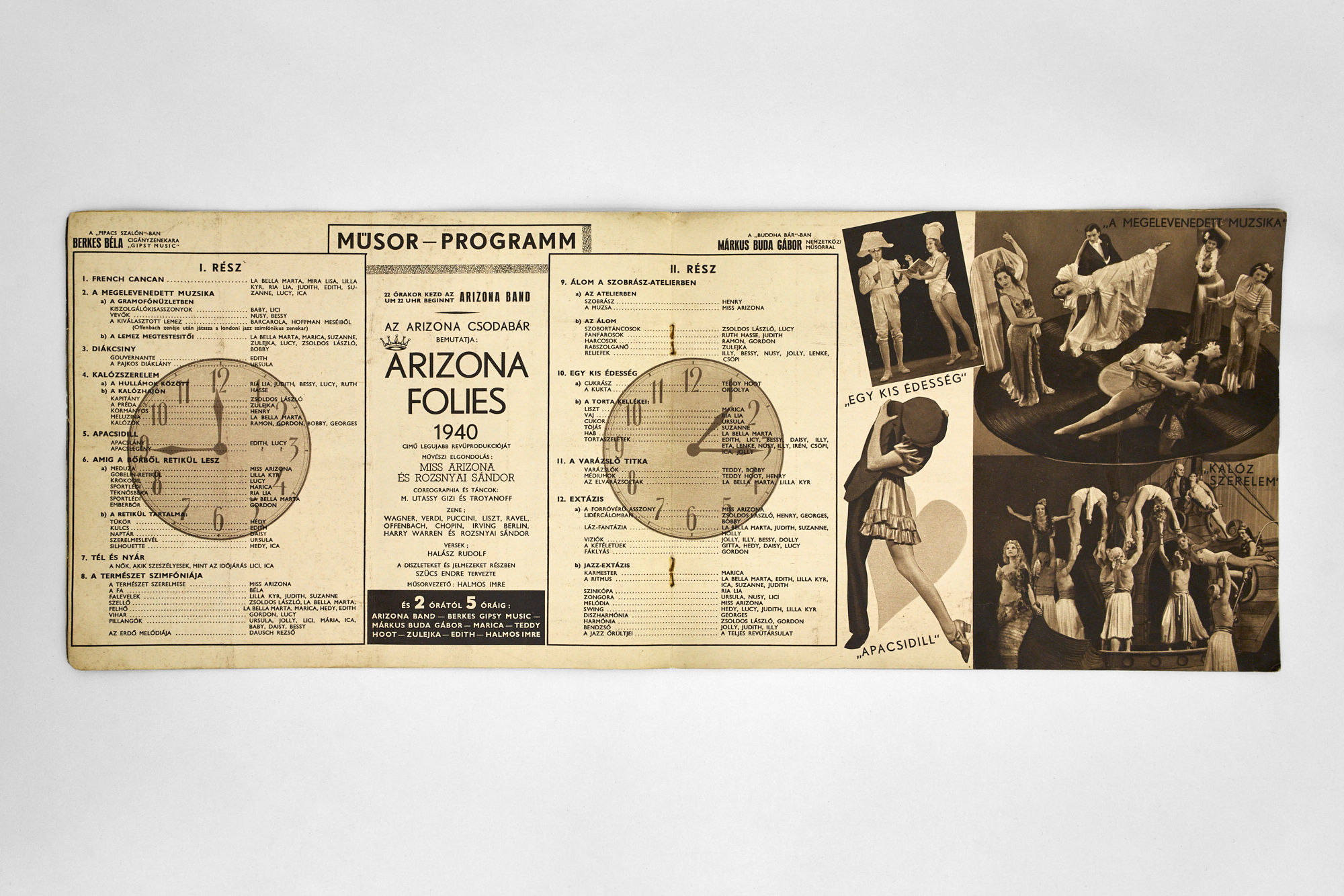 Az Arizona mulató programfüzete, 1940 (a Pécsi József Fotográfiai Szakkönyvtár tulajdona)