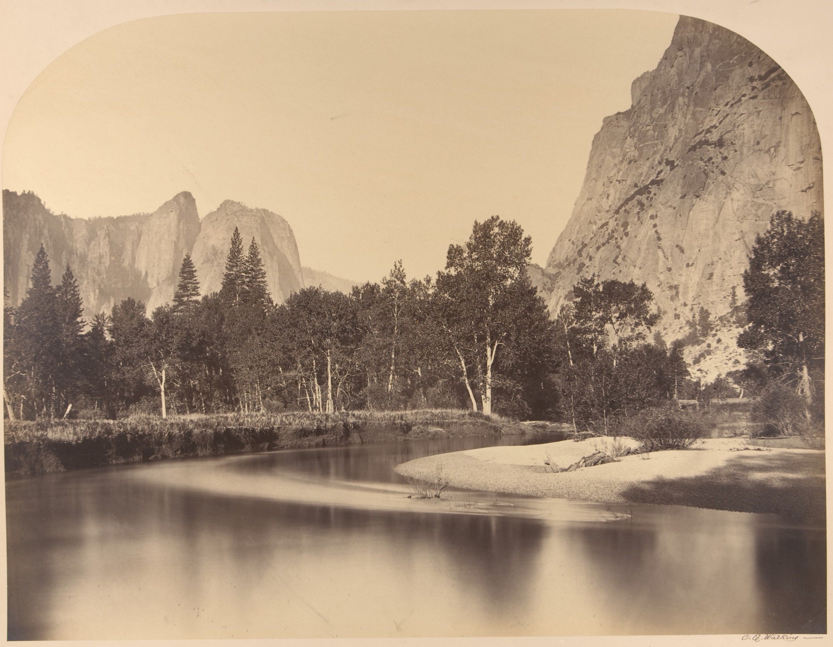 Fotó: Carleton Watkins: River View, Down the Valley, Cathedral Rock on Left, 1861, Yosemite © Carleton Watkins / The Metropolitan Museum of Art